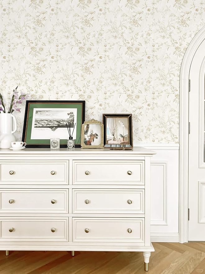 Ismoon Peel and Stick Wallpaper Floral Vintage Stick on Wall Paper Beige French - Image 6