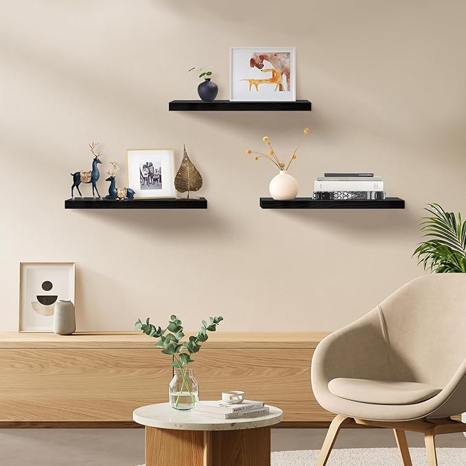 Upassion Floating Shelves for Wall Set of 3, Frame Display Black Floating Shelf - Image 2