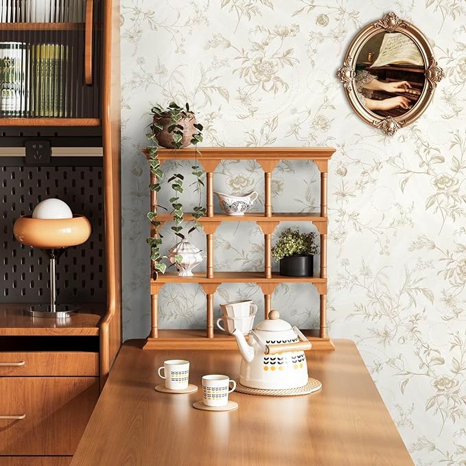 Ismoon Floral Peel and Stick Wallpaper Vintage Beige Stick on Wall Paper French - Image 8