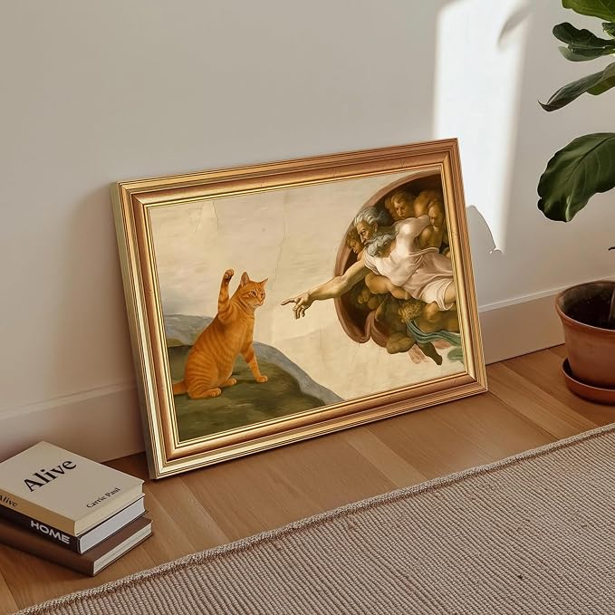Fantasy Artists Divine Feline Encounter Gold Framed Wall Art, Modern Angel & - Image 5