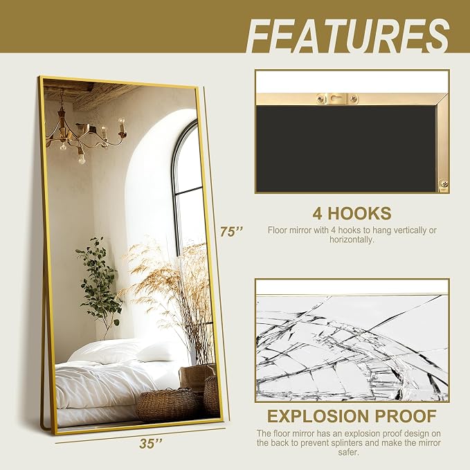 Delma Full Length Standing Mirror, Large Floor Mirror - Image 7