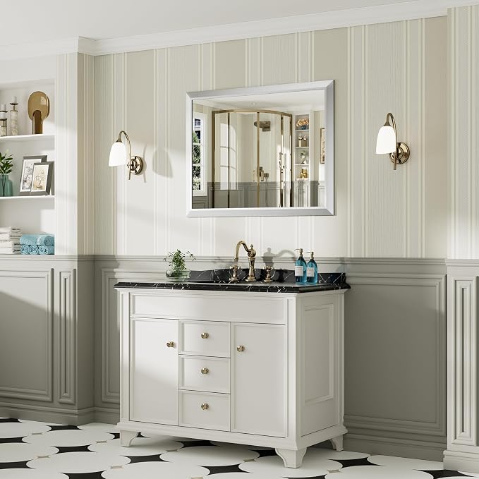 40x30 Inch Brushed Silver Bathroom Mirror - Image 5