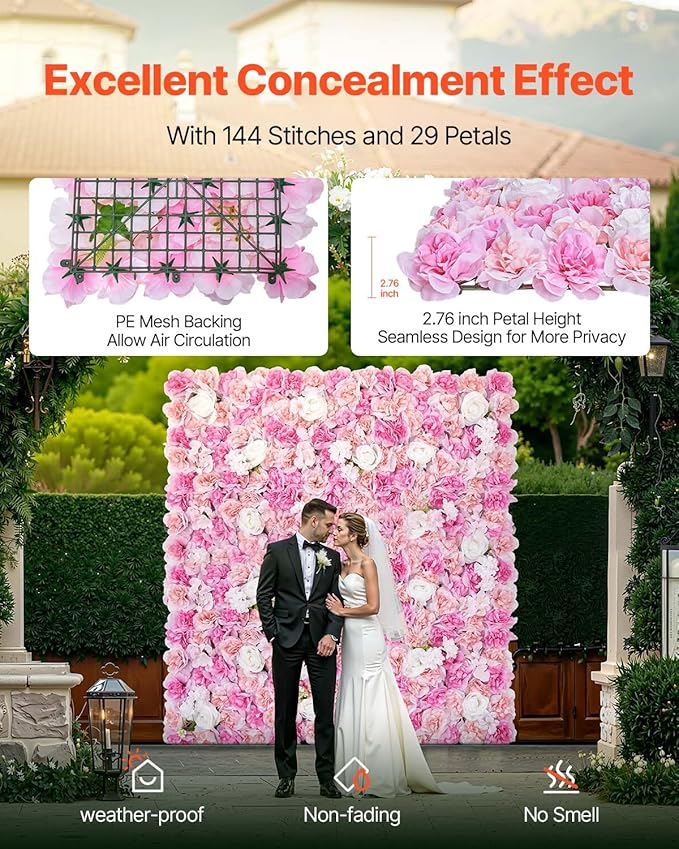 VEVOR 3D Flower Wall Panel, Artificial Floral Wall Background Mesh Backing Mat - Image 3