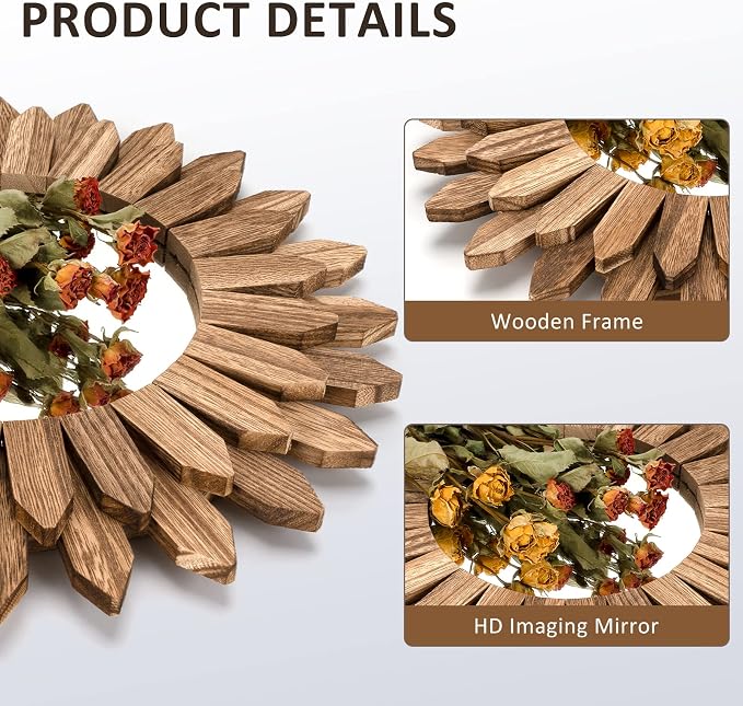 Honiway Boho Wall Decor Mirror 2 Pack Rustic Wood Mirror 12 inch Boho Mirror - Image 5