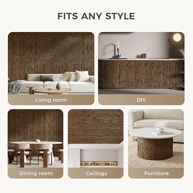 OUZUGIE 2 Pack 96x48 Inch Natural Bamboo Wall Panel – Brown Burned Pole Wrap - Image 4