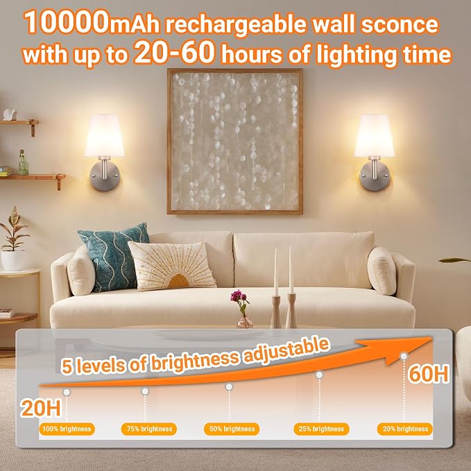 Nekhung Battery Operated Wall Sconces Set of 2, Wireless Wall Light - Image 4