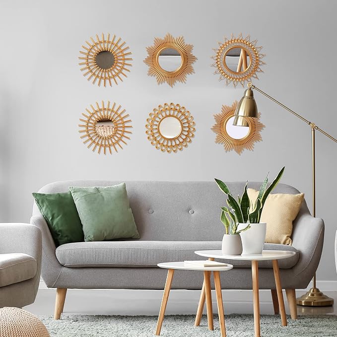 Namalu 6 Pcs Sunburst Mirror for Wall Decor, Small Circle Sun Decorative Mirror - Image 5