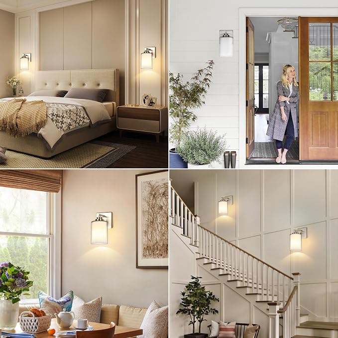 Set of 2 Wall Sconces for Bathroom, Modern Vanity Light Fixtures, Nickle Wall - Image 7