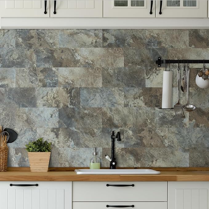 AULIGET 2-Piece Beige & Brown Slate Peel and Stick Backsplash Wall Tiles - Image 3