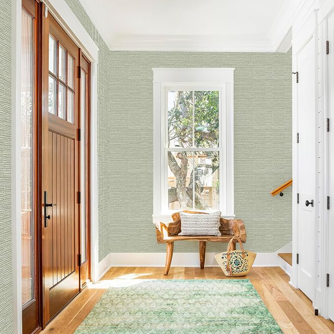 Simon&Siff Textured Grasscloth Peel and Stick Wallpaper 17.7"x118" Neutral Faux - Image 7