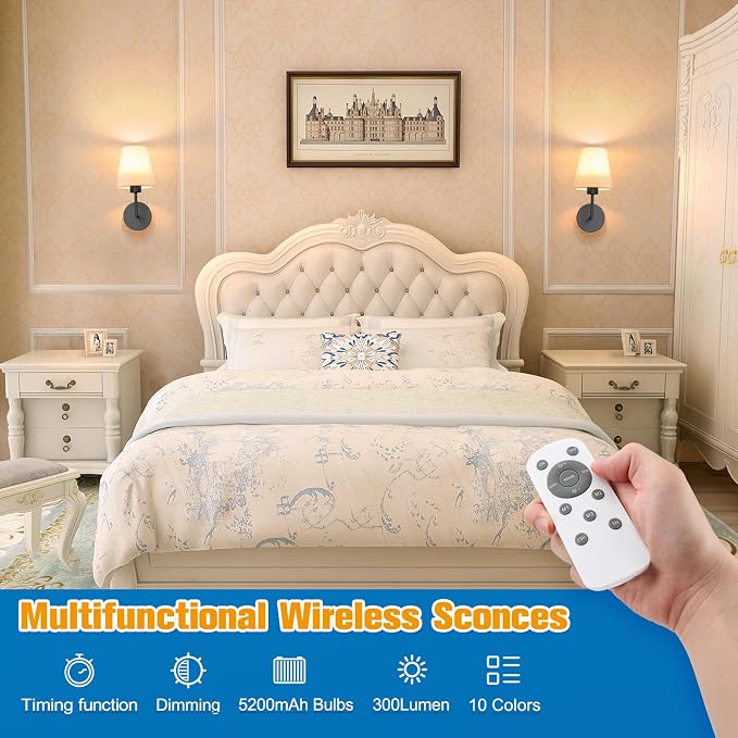 NIORSUN 13.8 inch Battery Operated Wall Sconce Set of 2, 9 Colors Wireless - Image 2