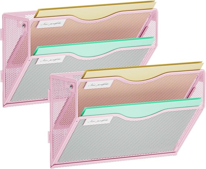 Marbrasse Wall File Holder 2-Tier Hanging Wall File Organizer, Mesh Mail Holder by Marbrasse