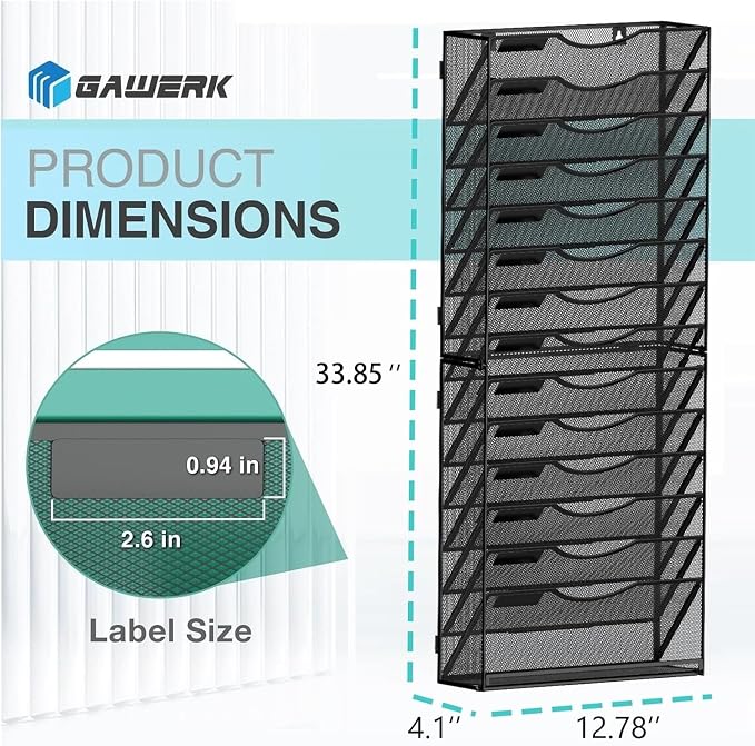 Gawerk 15-Tier Wall File Organizer Hanging Wall File Holder Wall Mount Paper - Image 2