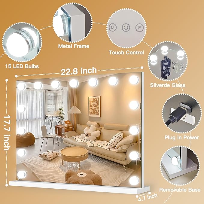 ROLOVE 23"x18" Hollywood Vanity Mirror - Image 3