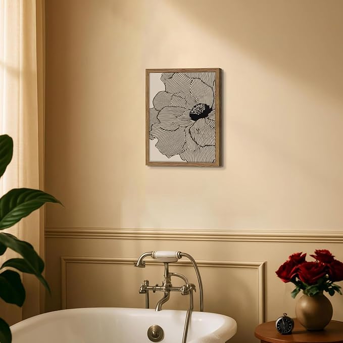 Framed Abstract Floral Wall Art, Neutral Lines Flower Canvas Wall Decor Painting - Image 7