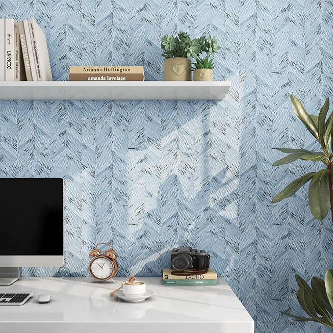 Livelynine 15.8x394 Blue Fabric Peel and Stick Wallpaper - Image 2
