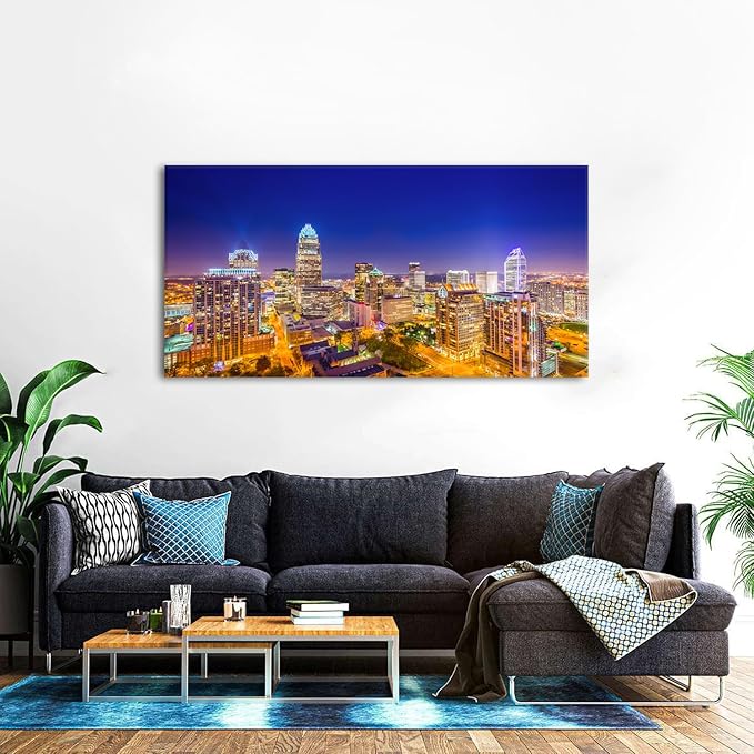 Charlotte City Skyline Wall Art Blue Night Cityscape Wall Decor North Carolina - Image 5