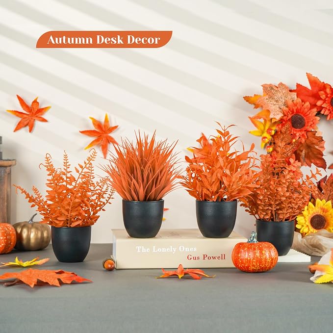 Der Rose Fall Fake Plants 4 Packs Artificial Plants Small Faux Plants Black - Image 2