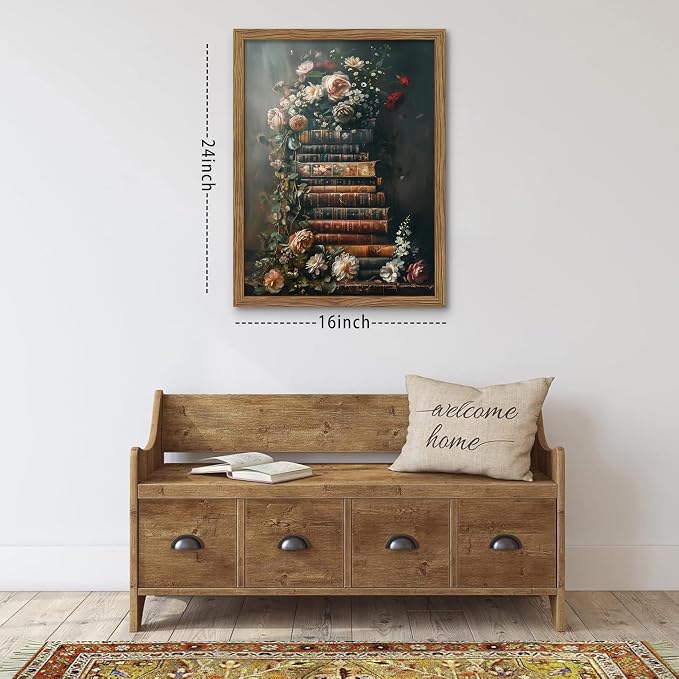 Vintage Framed Wall Art Flowers Books Canvas Prints, Dark Academia Wildflowers - Image 3