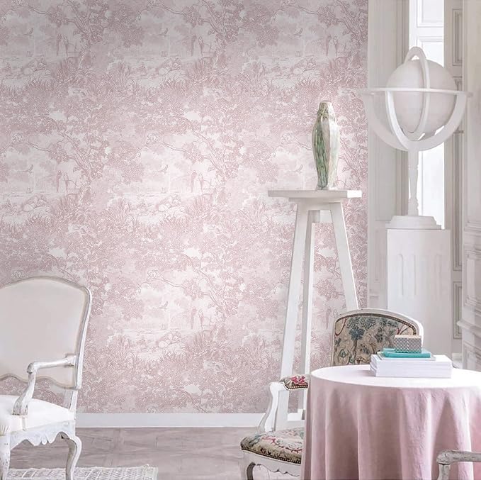Heroad Peel and Stick Wallpaper Pink and White Vintage Forest Animals Floral - Image 2