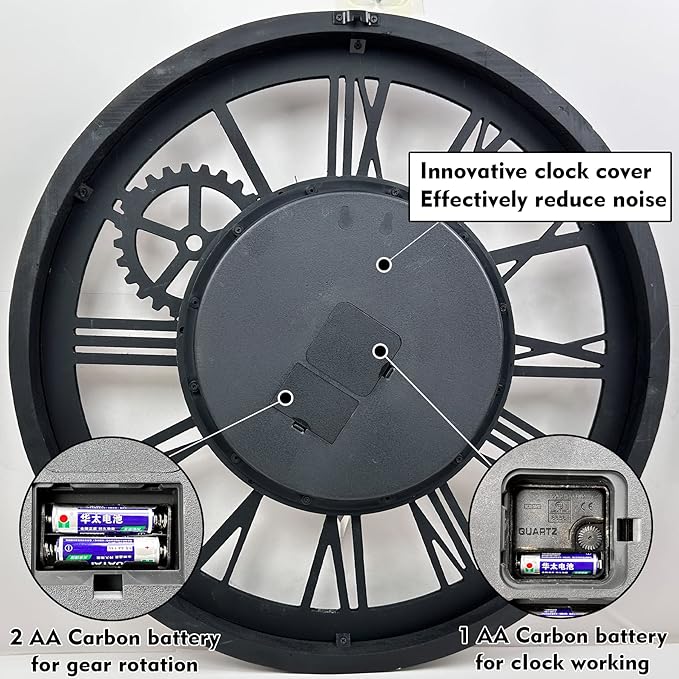 The B-Style Large Wall Clock 24 inch Moving Gear Wall Clock Oversized Vintage - Image 6