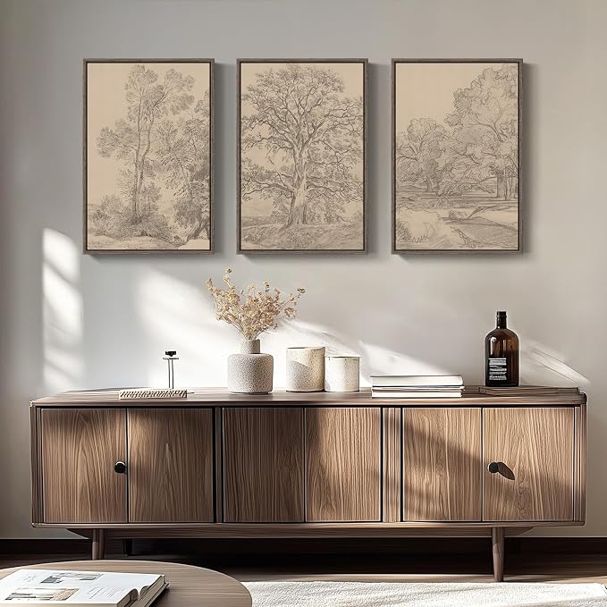 Large Vintage Framed Neutral Landscape Wall Art - Image 8