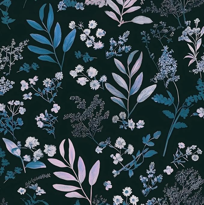 Laatse Vintage Blue Wallpaper Peel and Stick Dark Pink Floral Wallpaper 17.5'' by Laatse
