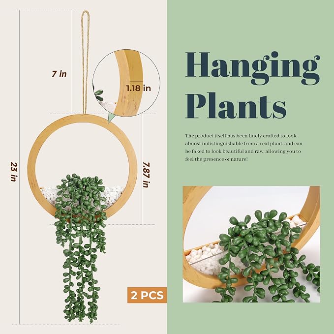 Der Rose 2 Pack Boho Wall Decor Fake Plants 15" Hanging Artificial Succulents - Image 3