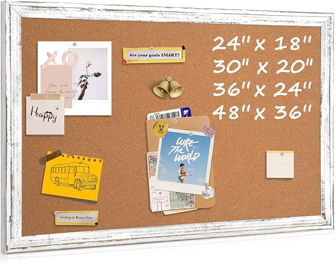 Cork Board Bulletin Board, Rustic Wooden Frame, Decorative Hanging Pin Board by QUEENLINK