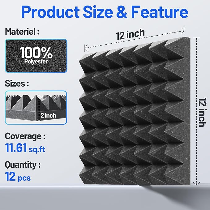 12 Pack Pyramid Sound Proof Foam Panels - Image 6