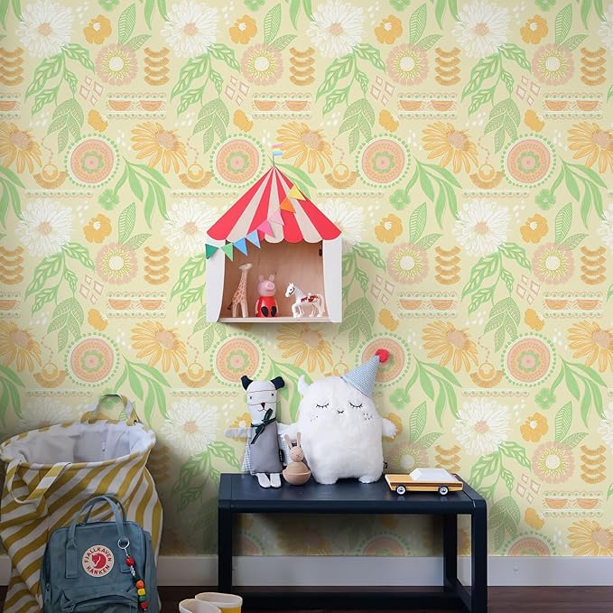 Simon&Siff Boho Wallpaper Peel and Stick, 17.3" x 480" Sun Floral Retro - Image 4