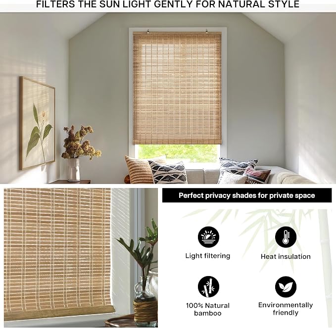LazBlinds Cordless Bamboo Blinds, Bamboo Roll Up Shades - Image 3