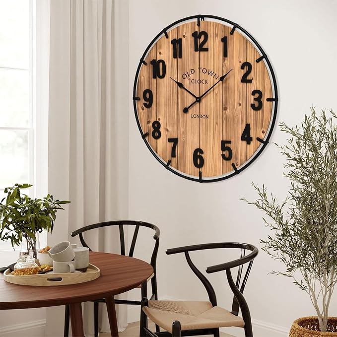 EMAX HOME Large Old Town Farmhouse Wall Clock 30 Inches Rustic Antique Wood - Image 4