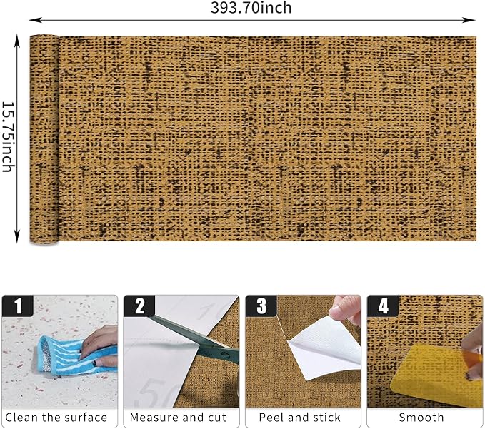 15.75"x393.7" Brown Wallpaper Peel and Stick Removable Grasscloth Textured Wall - Image 9