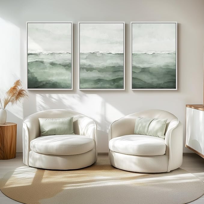 Large Framed Sage Green Abstract Landscape Wall Art - Image 4