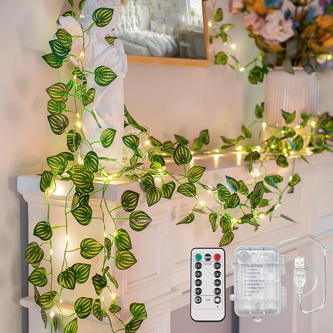suddus Vines with Fairy Lights Battery & USB Powered Operated, 33ft 100 LED by SUDDUS