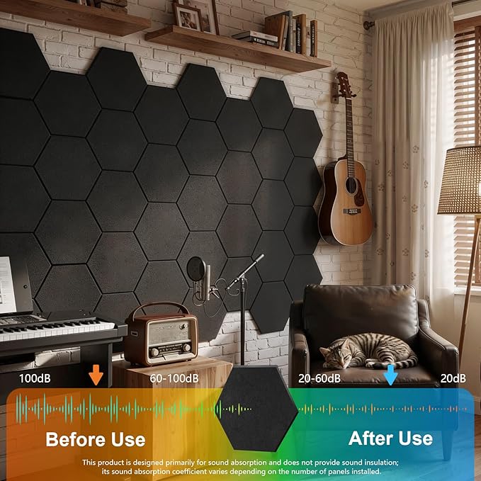 12 Pack Hexagon Acoustic Panels, Self-Adhesive Sound Deadening Panels, Sound - Image 3
