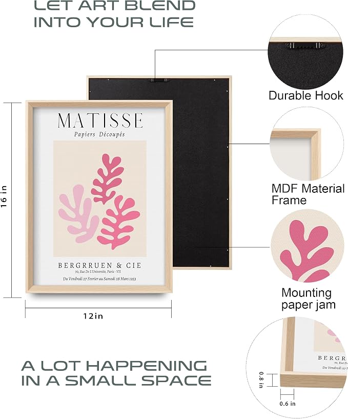 Framed Matisse Pink Canvas Wall Art, Abstract Matisse Canvas Wall Decor - Image 3