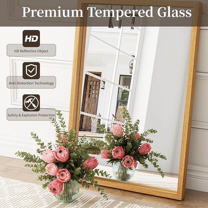 Syndra Natural Wood Frame Bathroom Mirror, 24x36'' Modern Vanity Mirror - Image 8