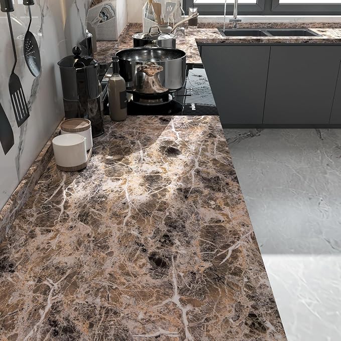 BAYYA Extra Wide Marble Granite Peel and Stick Wallpaper Brown Thicken - Image 2