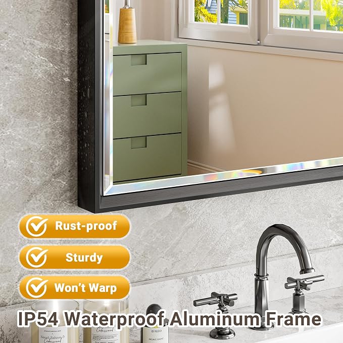 Black Framed Mirror for Bathroom, 24x32 Inch Black Rectangle Beveled Bathroom - Image 4