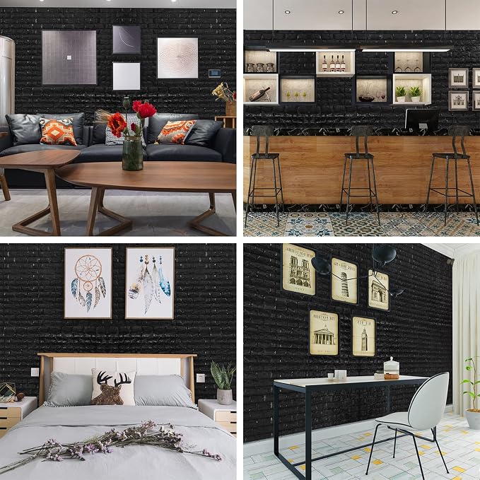 YU LI 3DH 3D Wall Panels Peel and Stick 30PCS Black Foam Brick Wallpaper - Image 4