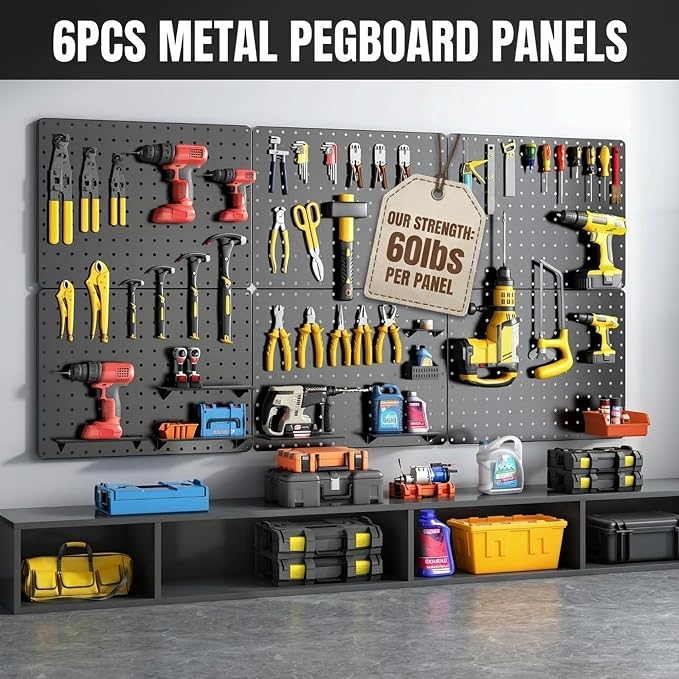 Peg Board, 6 Pack Black Peg Board Panels, 60lbs Load Capacity Each, Pegboard - Image 4