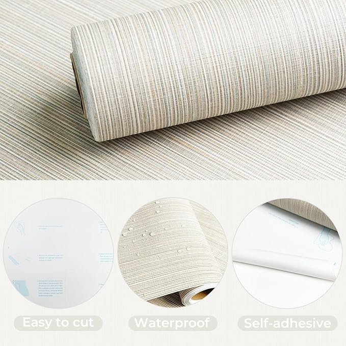 YXTII 20.8" x 393.7" Grasscloth Peel and Stick Wallpaper, Textured Wallpaper - Image 6