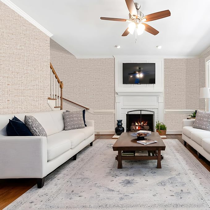 15.75"x590.6" Beige Grasscloth Wallpaper Peel and Stick Removable Textured Wall - Image 3