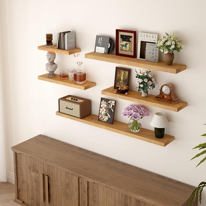 BGMG Wood Floating Shelves for Wall 18 inch Set of 2, Rustic Wooden Wall Mount - Image 4