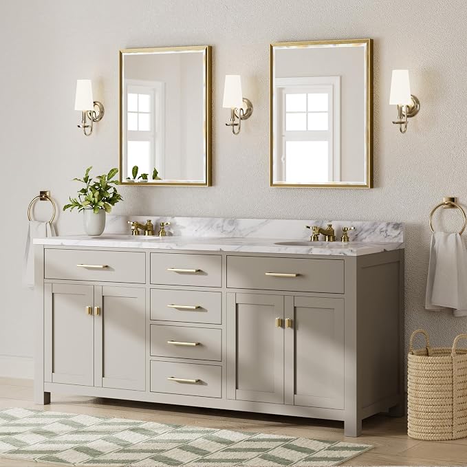 Gold Bathroom Mirror, 24x32 Brushed Gold Bathroom Mirror Beveled Edge, - Image 6