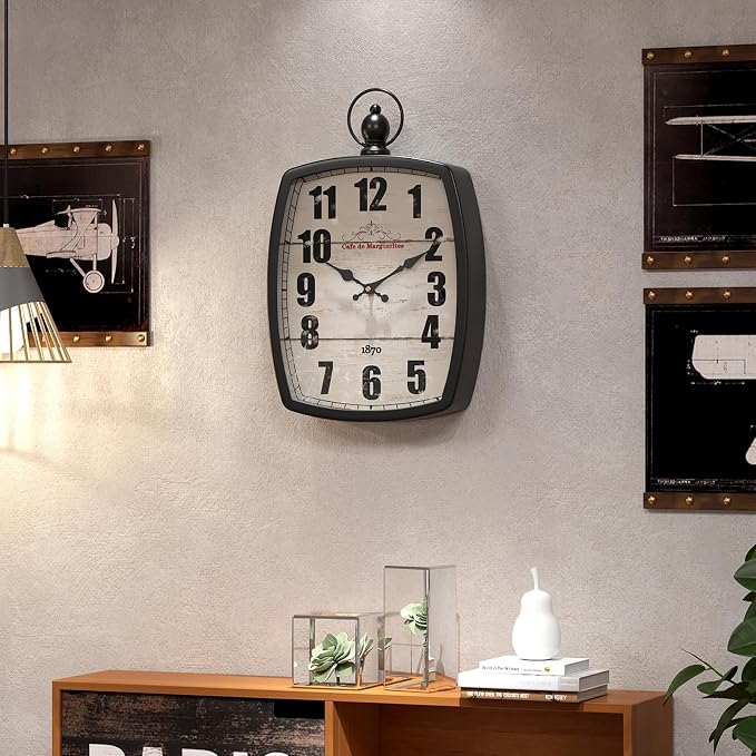 Menterry Large Retro Rectangle Wall Clock, Battery Operated Silent Decor Wall - Image 4