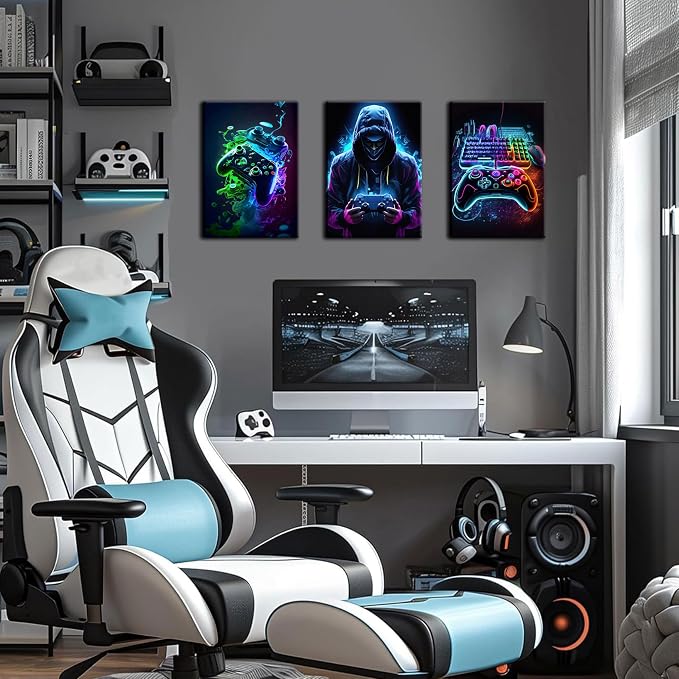 BGFCE Cool Gaming Canvas Wall Art Set of 3, Retro Video Game Watercolor Poster - Image 4