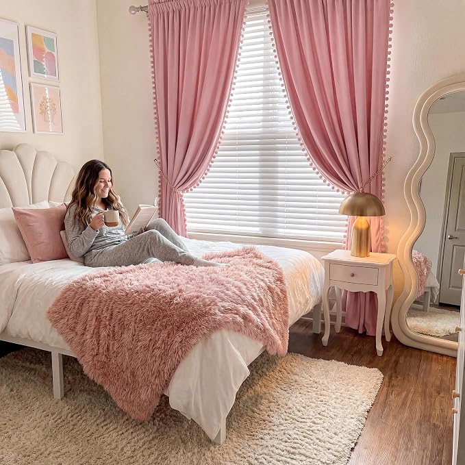 NICETOWN Blush Pink Velvet Curtains 84" Long - Image 2
